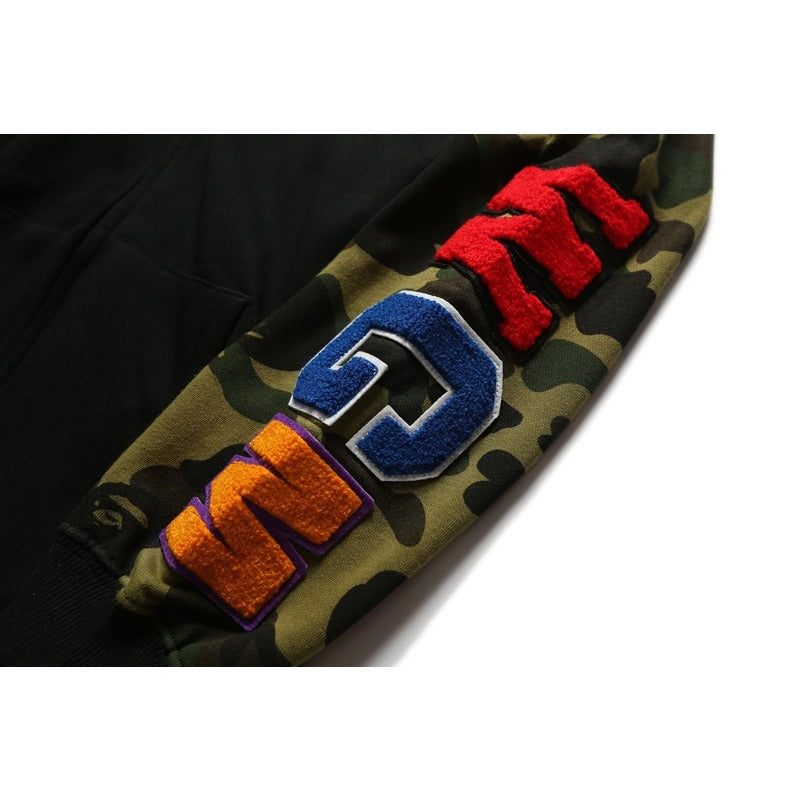 Bathing Ape Hoodie Splicing Camouflage Sweater Male Shark Autumn