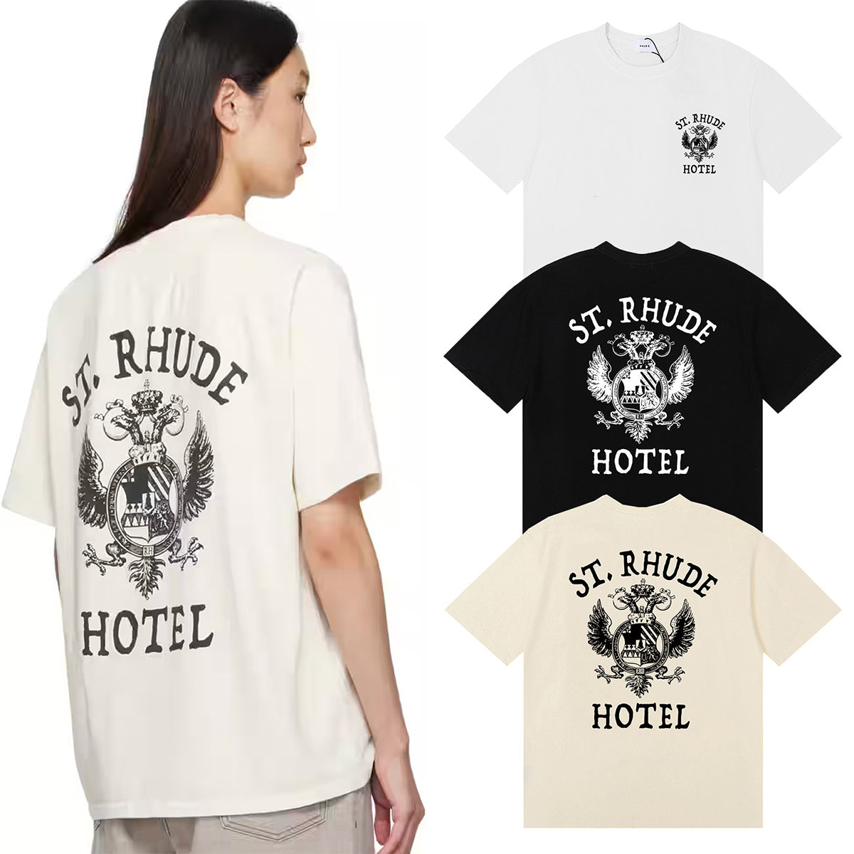 Rhude T Shirts Totem Simple Printing Cotton Casual Short Sleeve Men and Women