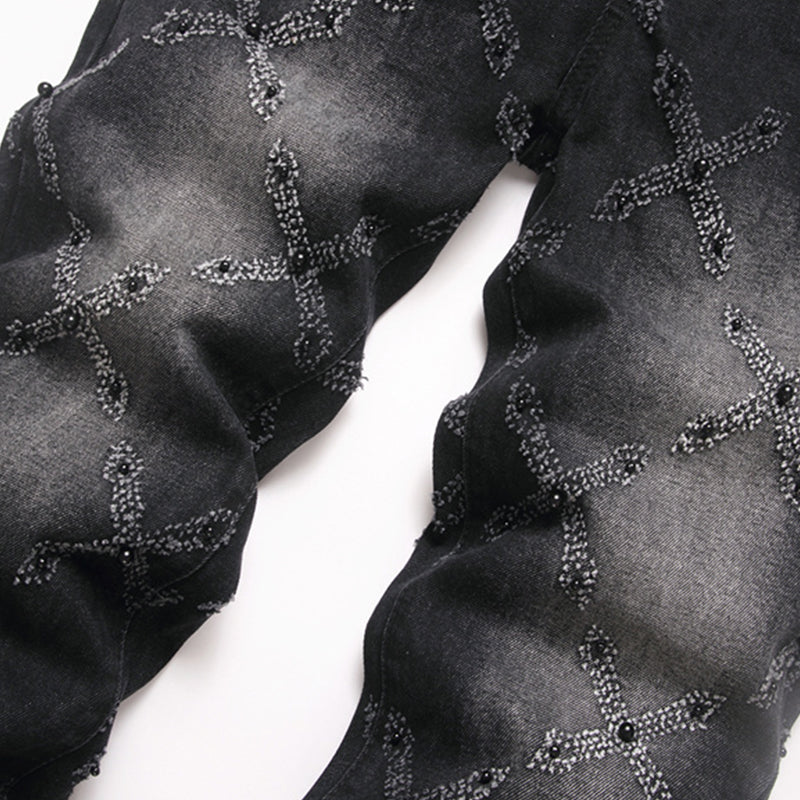 Mens Fashion Jeans Chain embroidery S8261#