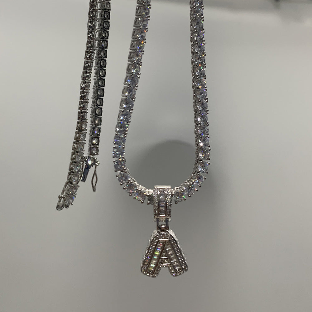Jewelry Rock Sugar Zircon English Alphabet Pendant Design Necklace Jewelry Spectrum St. Valentine's Word Up