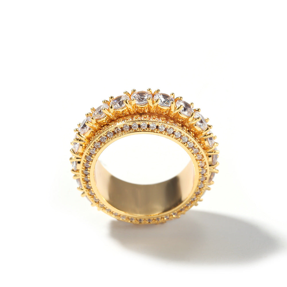 Rings Rotatable Real Gold Design Zircon Ring hiphop jewelry St. Valentine's