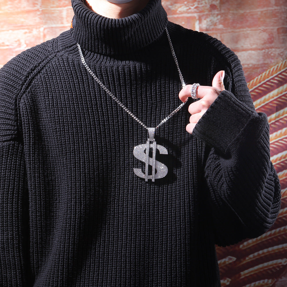Jewelry Dollar Pendant Necklace Copper Set Zircon Royalty