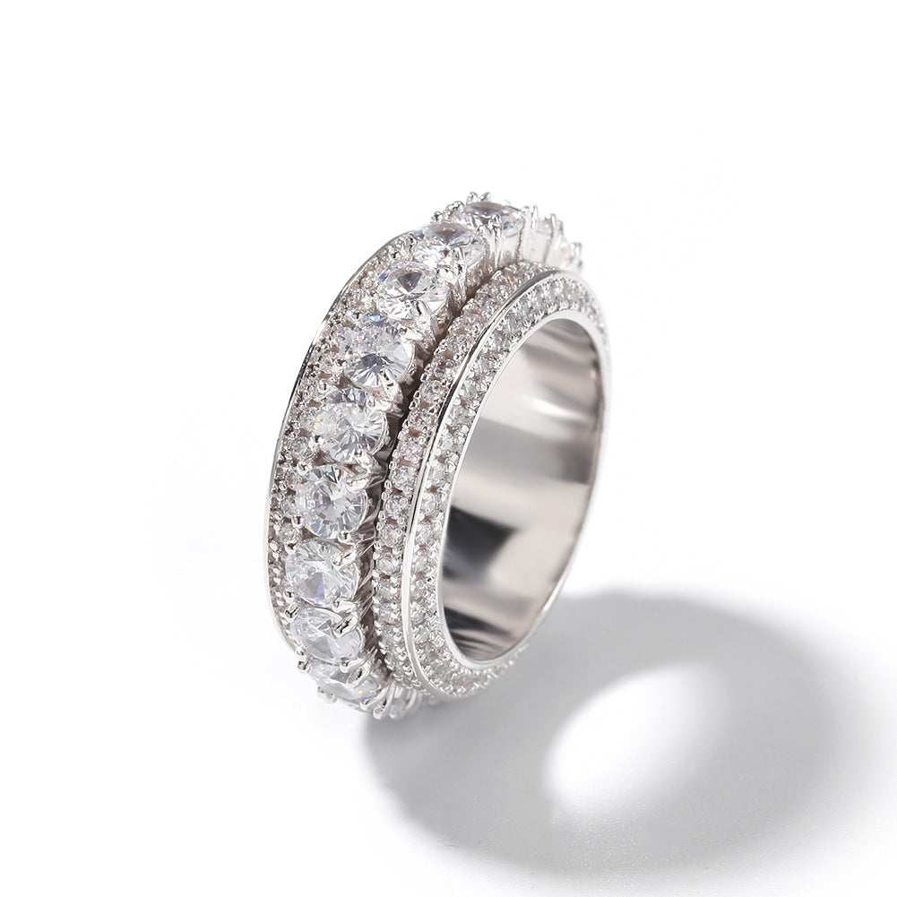 Rings Rotatable Real Gold Design Zircon Ring hiphop jewelry St. Valentine's