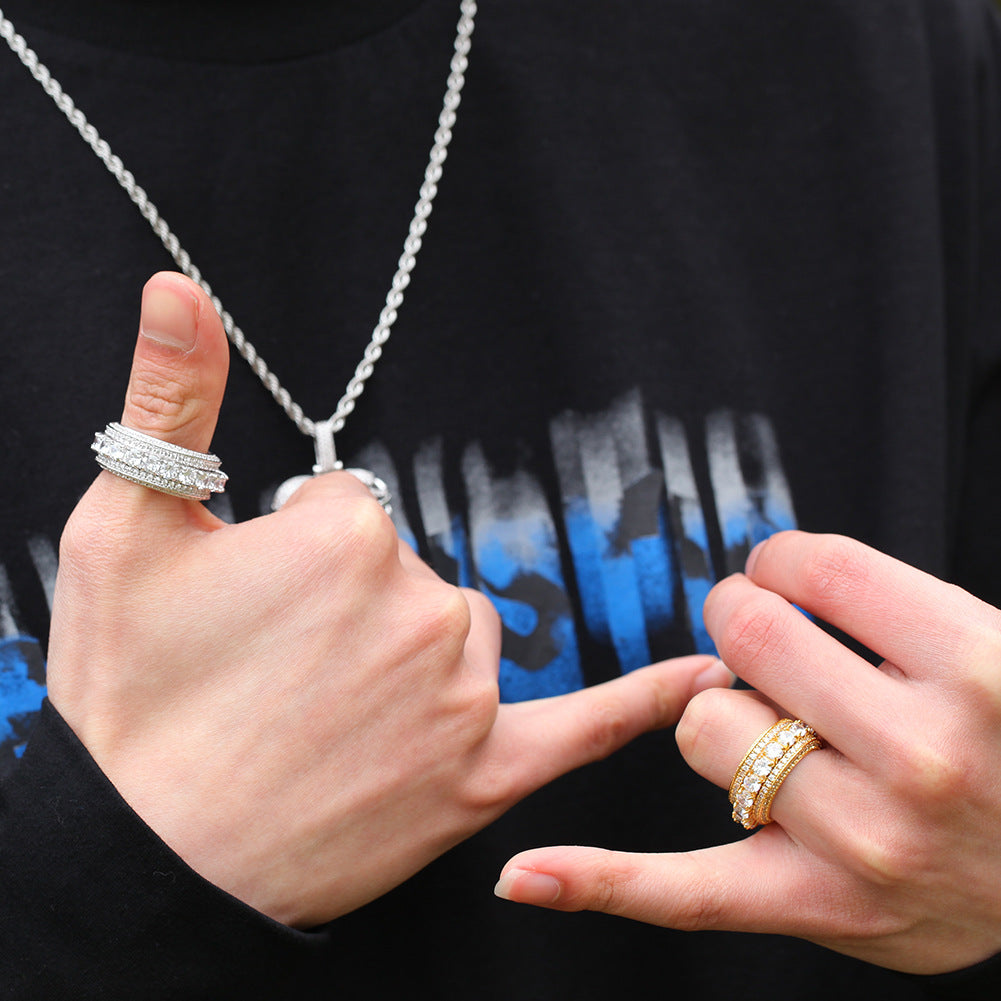 Rings Rotatable Real Gold Design Zircon Ring hiphop jewelry St. Valentine's
