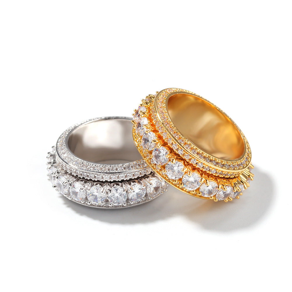 Rings Rotatable Real Gold Design Zircon Ring hiphop jewelry St. Valentine's