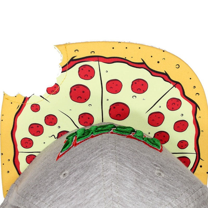 Trendy flat brimmed snapback hats notched gray pizza pizza