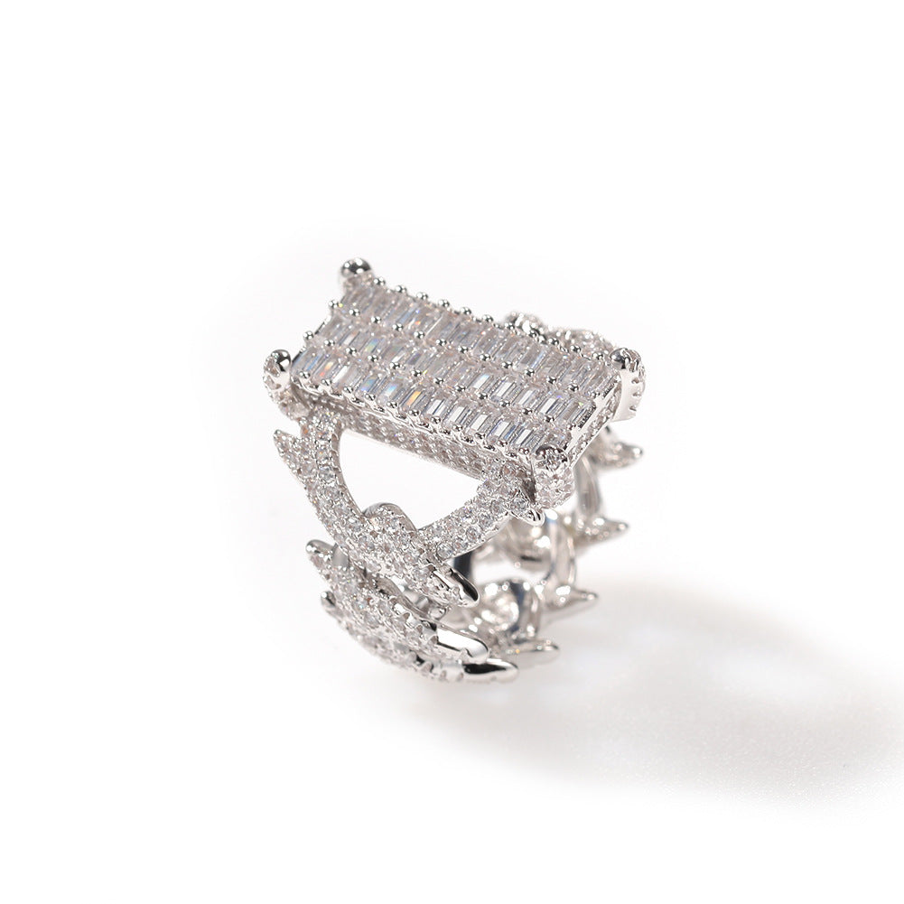 Rings Gold Plated Square Zirconium Personality Hip Hop Ring St. Valentine's