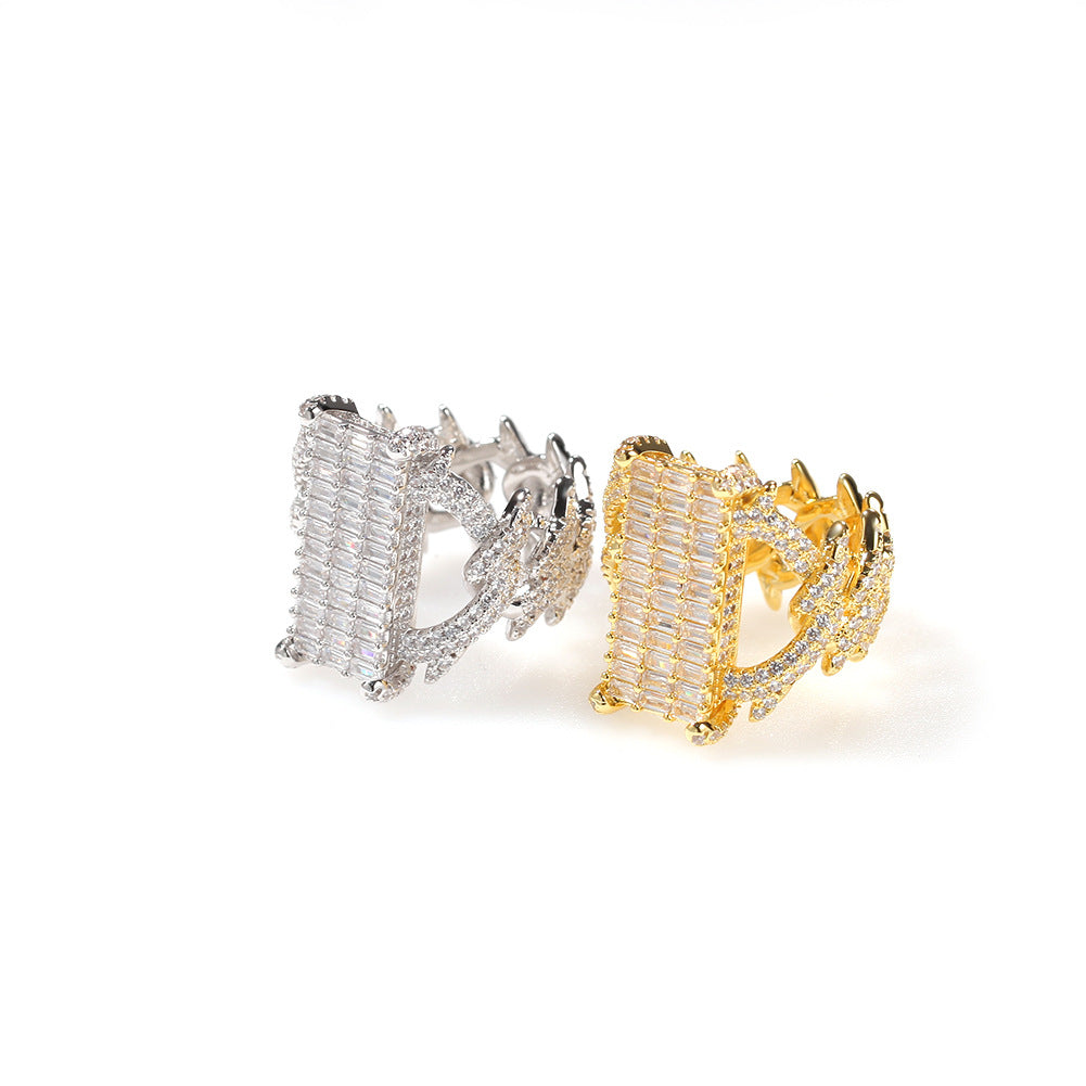 Rings Gold Plated Square Zirconium Personality Hip Hop Ring St. Valentine's