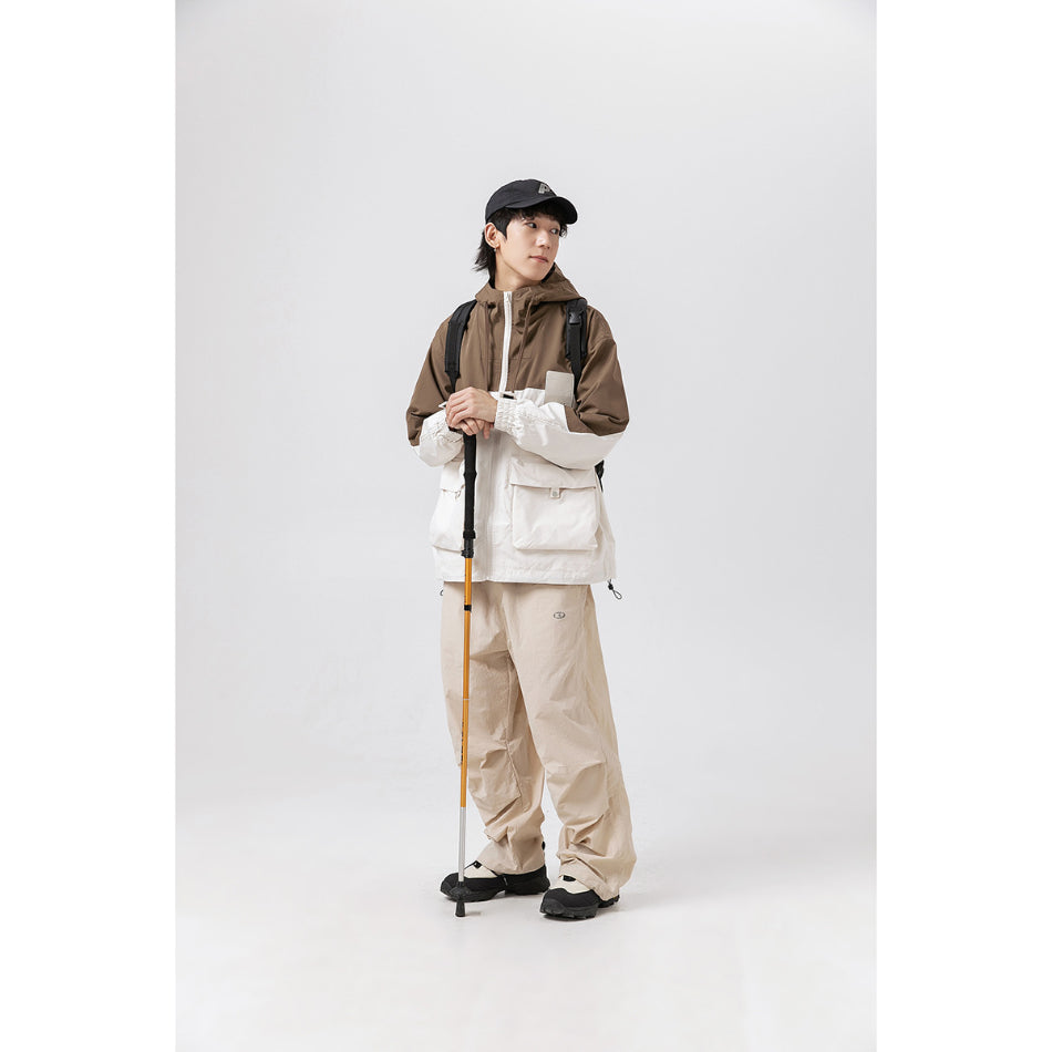 Unisex Jacket Vintage Color Contrast Patchwork Hooded Jacket Shell Jacket Baggy Coat