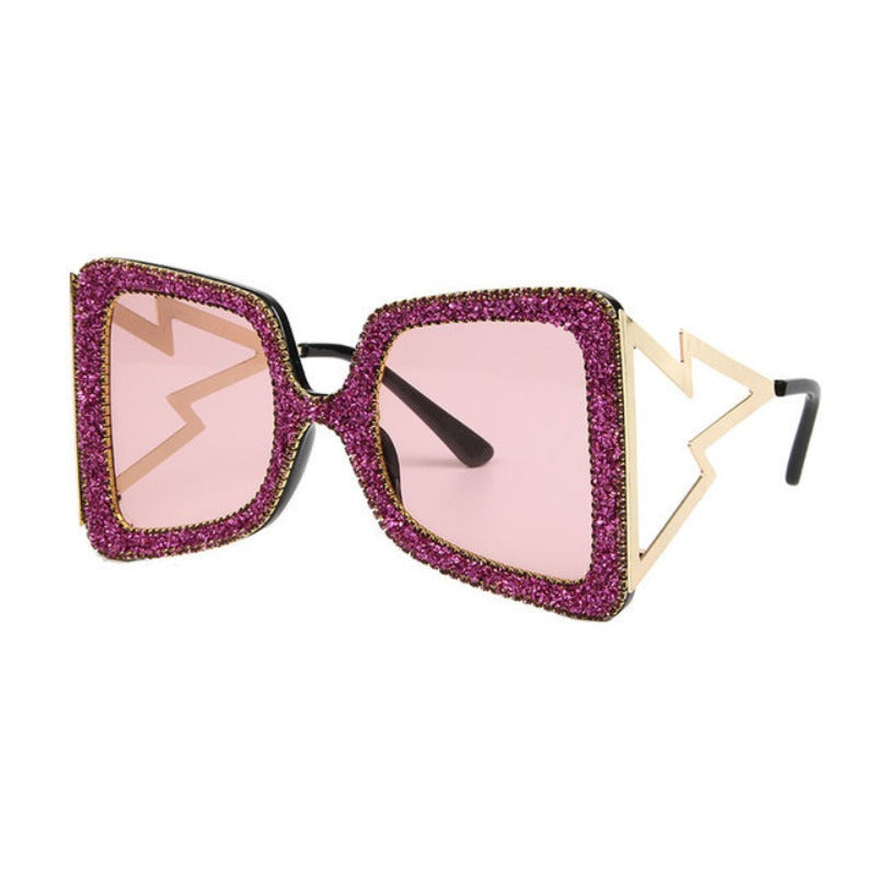 Trendy punk glasses diamond square frame uv protection