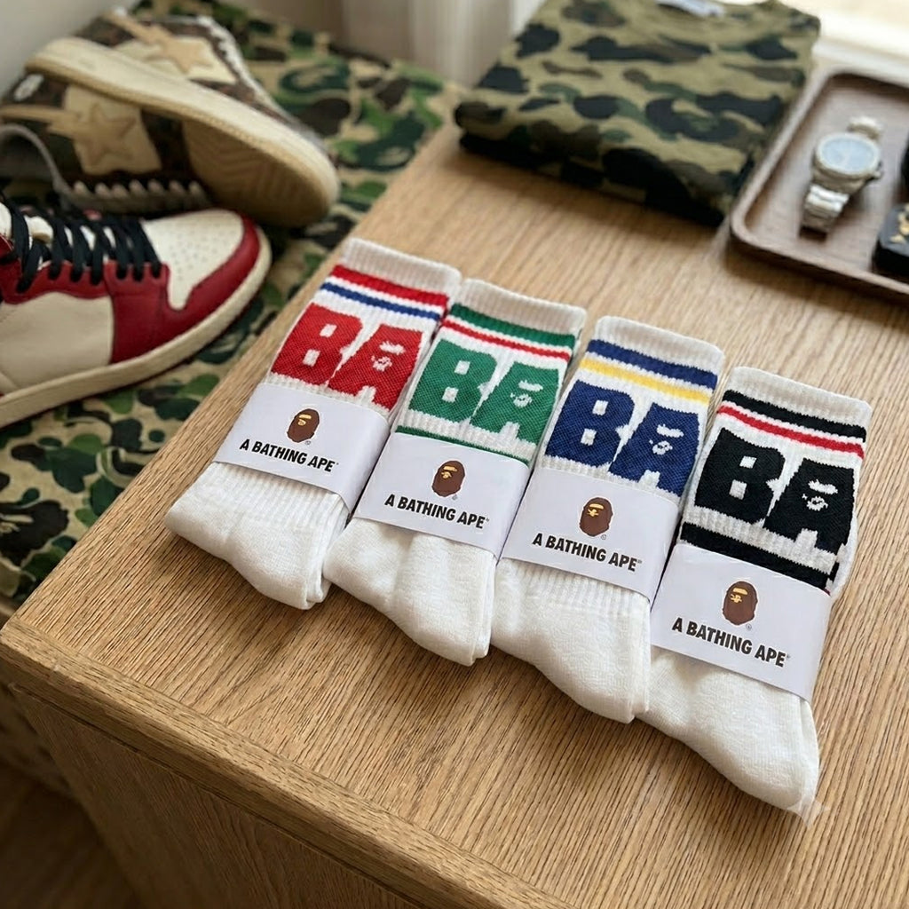 Bathing Ape Bape Socks ape head socks men and women medium tube towel bottom outdoor actual combat elite training sports basketball socks
