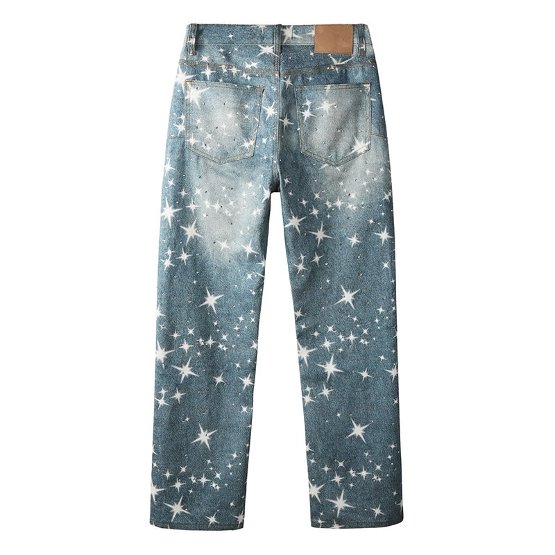 Mens trendy purple jeans, 100% cotton Jeans Rhinestones #9141