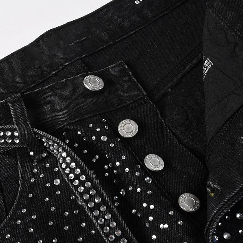 Mens trendy purple jeans, 100% cotton  Jeans Rhinestones #9128