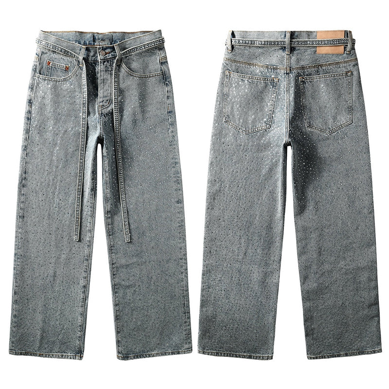 Mens trendy purple jeans, 100% cotton Jeans Rhinestones #9129