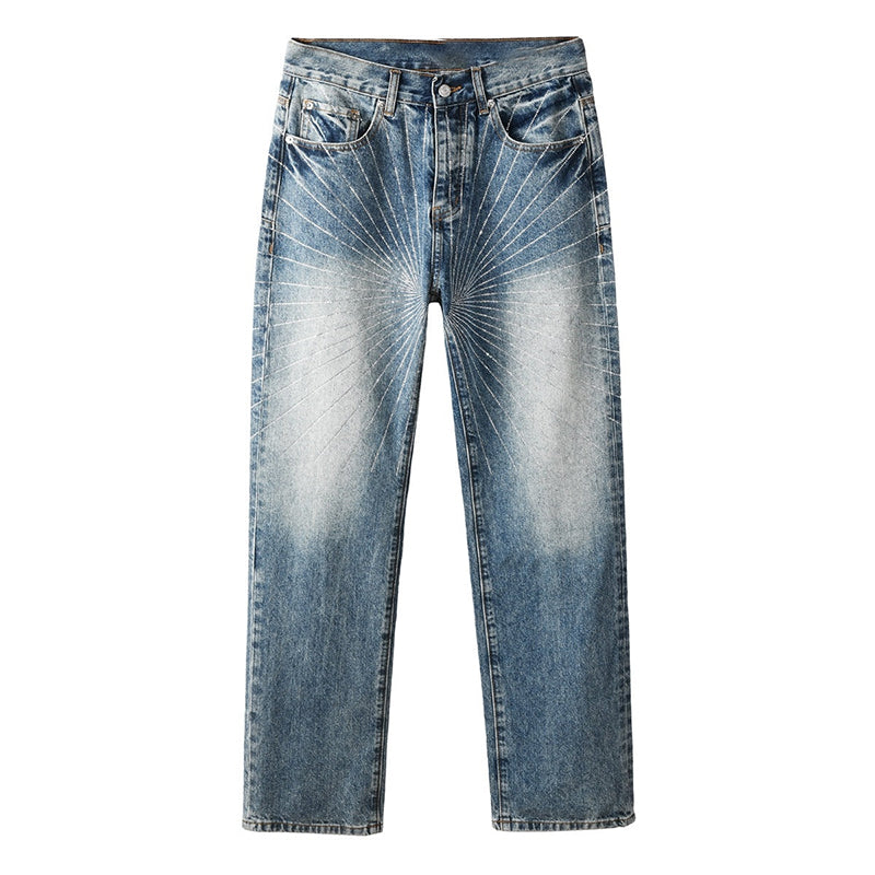 Mens trendy purple jeans, 100% cotton Jeans Rhinestones #9138