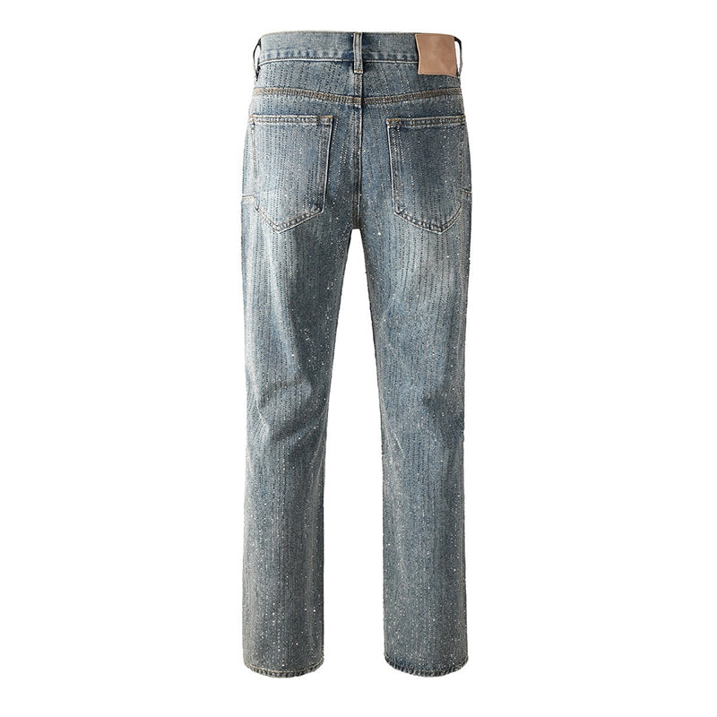 Mens trendy purple jeans, 100% cotton Jeans Rhinestones #9140