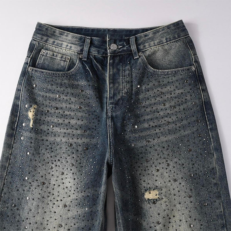 Mens trendy purple jeans, 100% cotton Jeans Rhinestones #9131