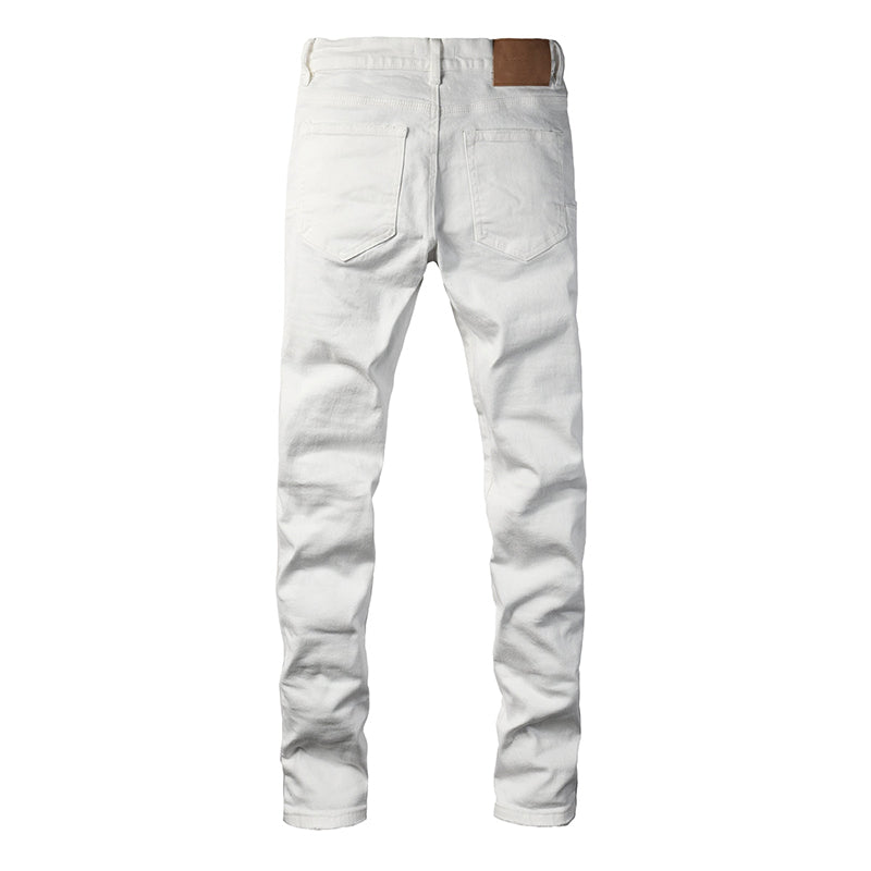 Mens trendy purple jeans, 100% cotton High Street Distressed