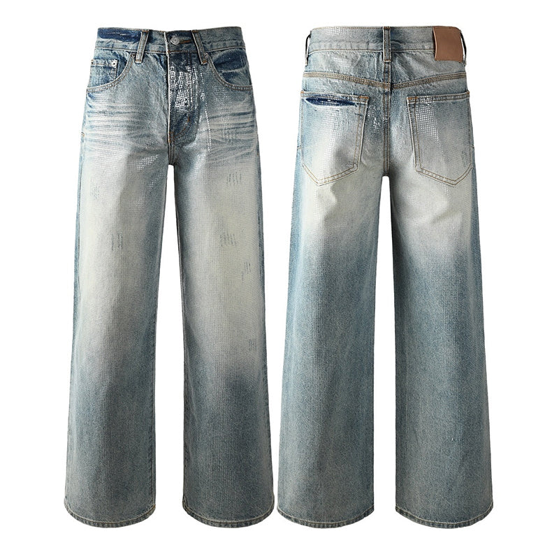 Mens trendy purple jeans, 100% cotton Jeans Rhinestones #103