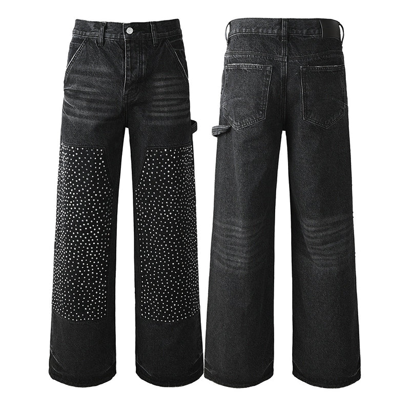 Mens trendy purple jeans, 100% cotton Rhinestones #104