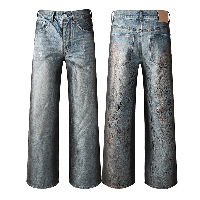 Mens trendy purple jeans, 100% cotton Jeans Rhinestones #102