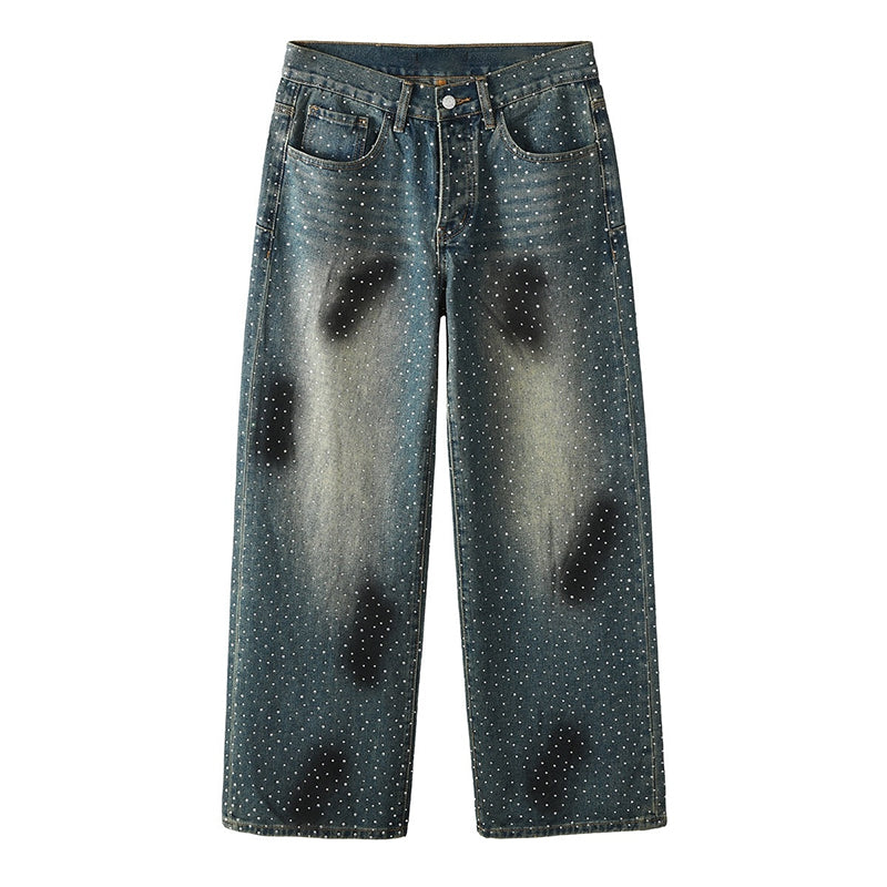 Mens trendy purple jeans, 100% cotton Rhinestones #106