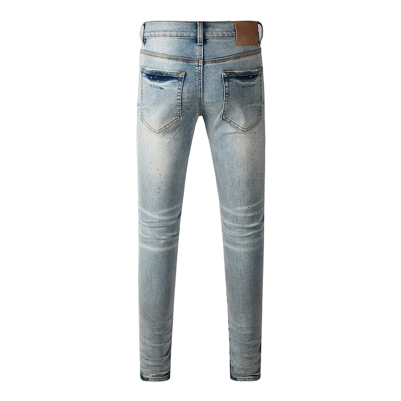 Mens trendy purple jeans, 100% cotton High Street Distressed