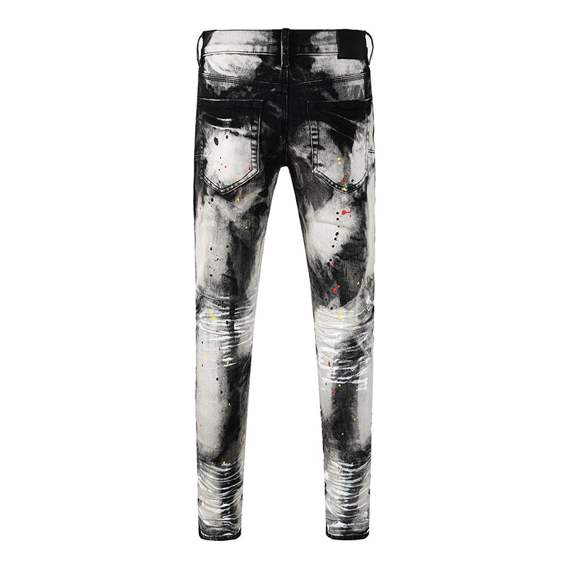 Mens trendy purple jeans, 100% cotton High Street Distressed