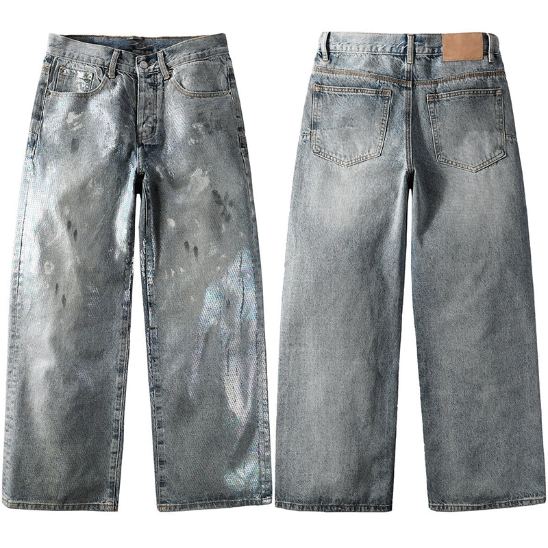 Mens trendy purple jeans, 100% cotton Jeans Rhinestones #108
