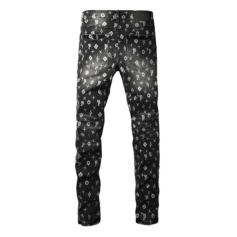 Mens trendy purple jeans, 100% cotton High Street Distressed