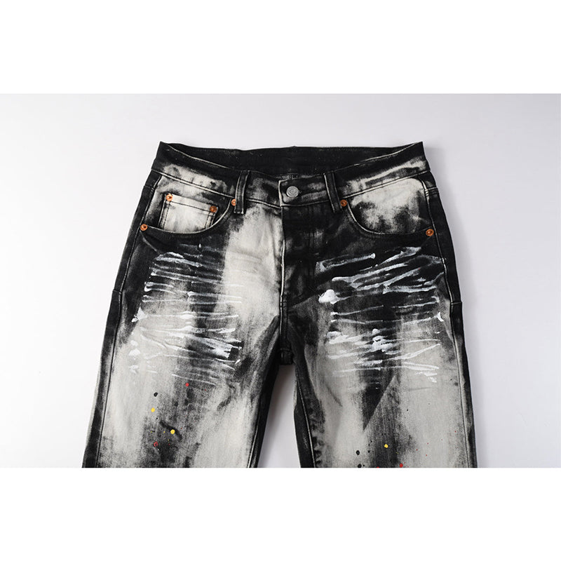 Mens trendy purple jeans, 100% cotton High Street Distressed