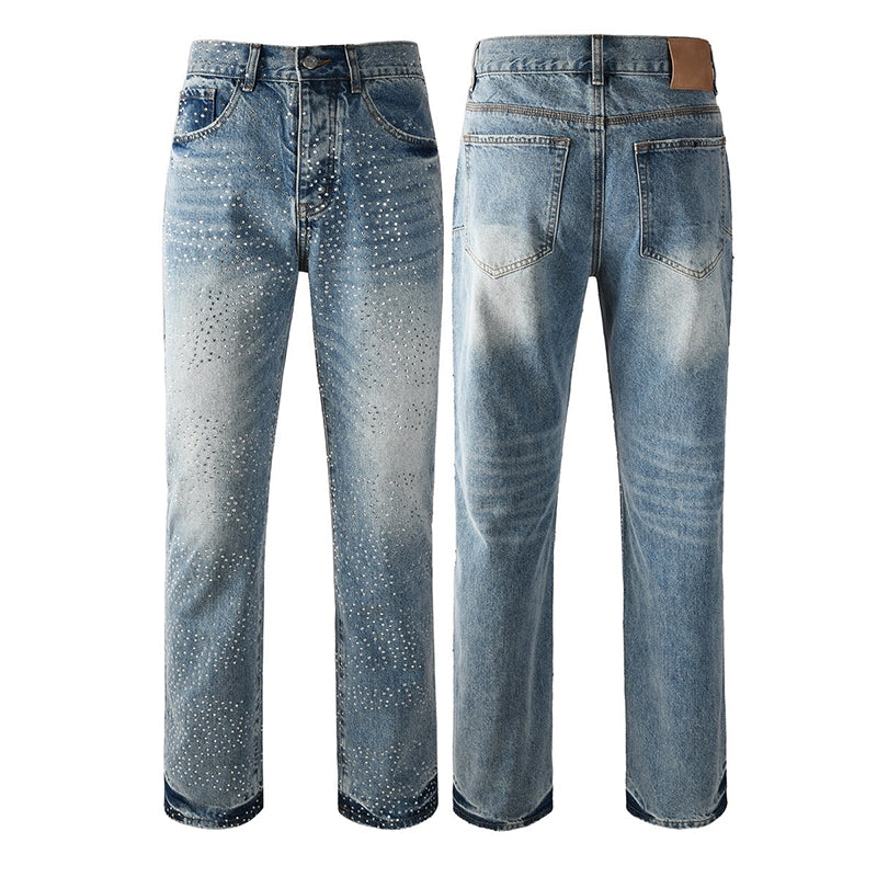 Mens trendy purple jeans, 100% cotton Rhinestones #9137