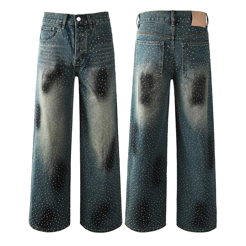 Mens trendy purple jeans, 100% cotton Rhinestones #106