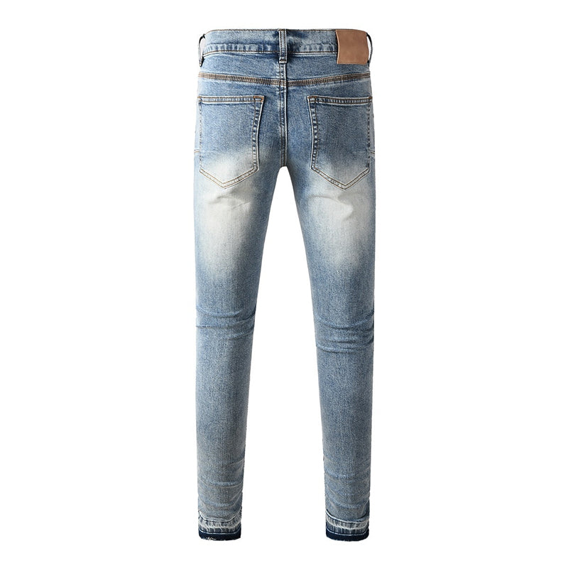 Mens trendy purple jeans, 100% cotton Jeans Rhinestones #9132