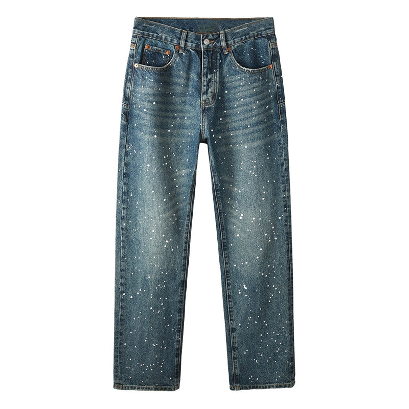 Mens trendy purple jeans, 100% cotton Jeans Rhinestones #9139