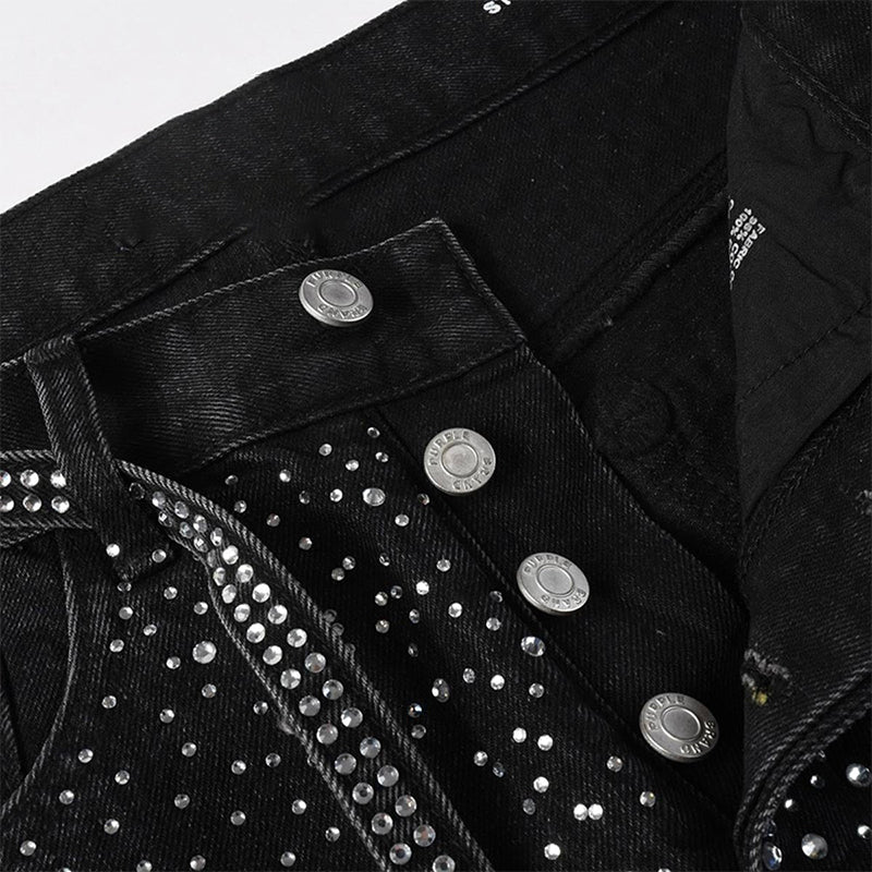 Mens trendy purple jeans, 100% cotton Rhinestones #9128