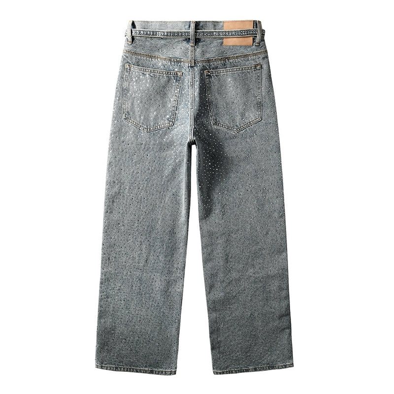 Mens trendy purple jeans, 100% cotton Jeans Rhinestones #9129
