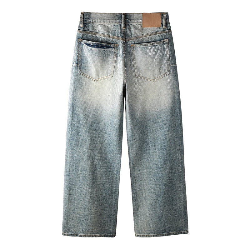 Mens trendy purple jeans, 100% cotton Rhinestones #103