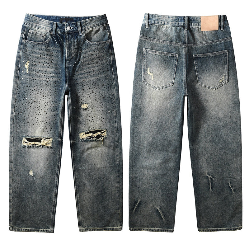 Mens trendy purple jeans, 100% cotton Jeans Rhinestones #9131