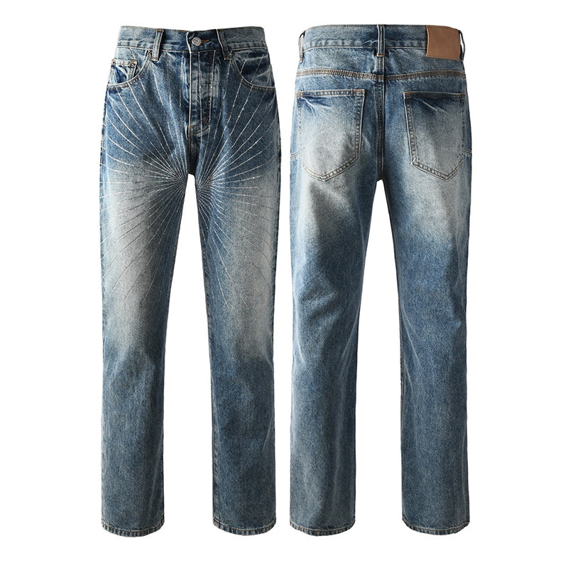 Mens trendy purple jeans, 100% cotton Rhinestones #9138