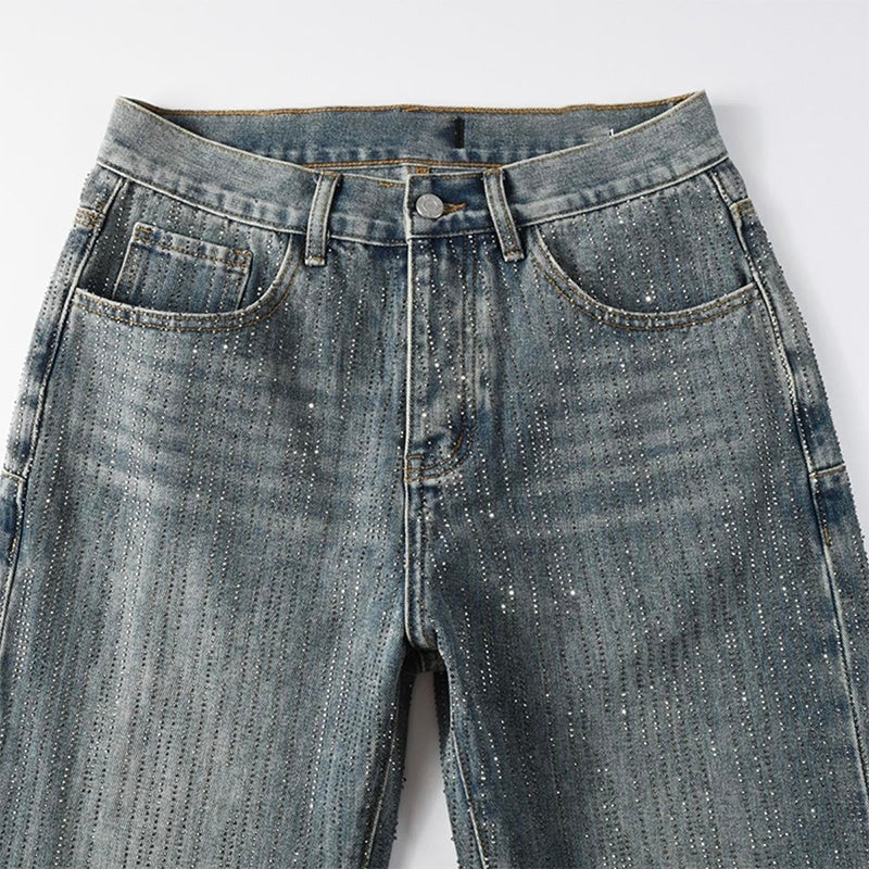 Mens trendy purple jeans, 100% cotton Jeans Rhinestones #9140