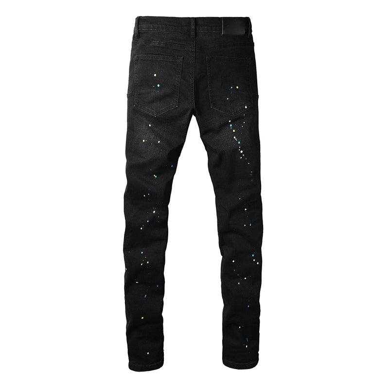 Mens trendy purple jeans, 100% cotton High Street Distressed