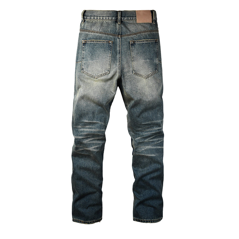 Mens trendy purple jeans, 100% cotton High Street Distressed