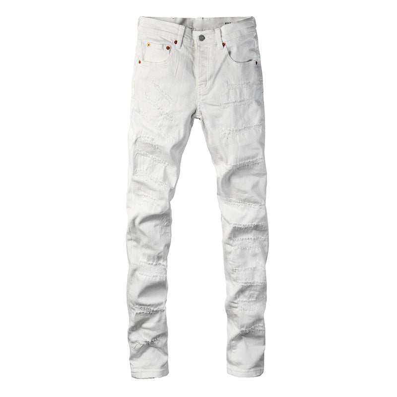 Mens trendy purple jeans, 100% cotton High Street Distressed