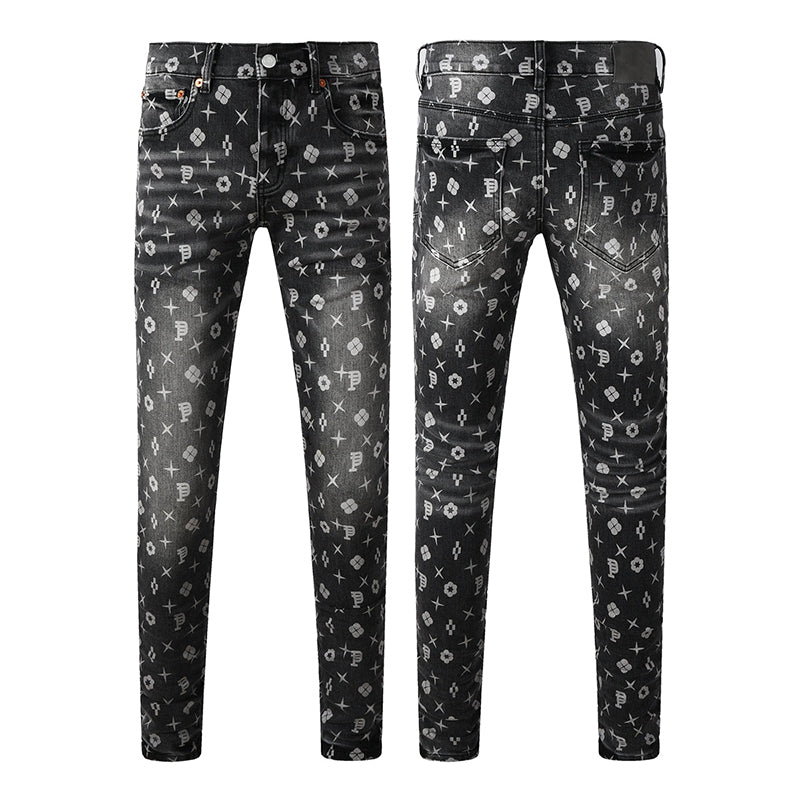 Mens trendy purple jeans, 100% cotton High Street Distressed