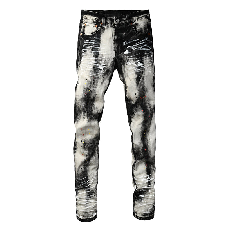 Mens trendy purple jeans, 100% cotton High Street Distressed