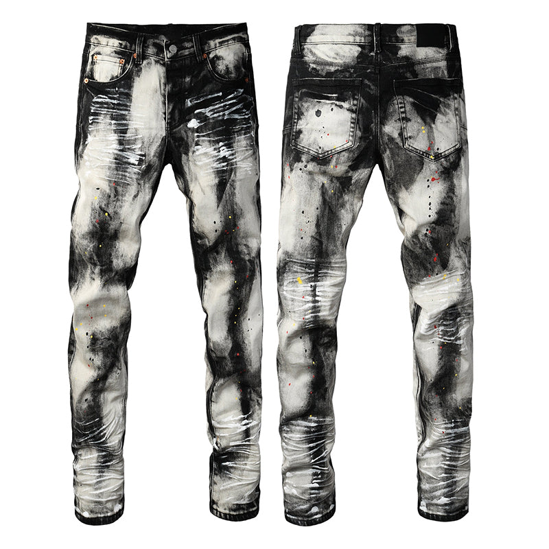 Mens trendy purple jeans, 100% cotton High Street Distressed