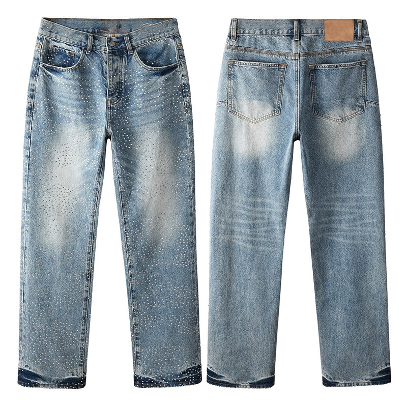 Mens trendy purple jeans, 100% cotton Jeans Rhinestones #9137