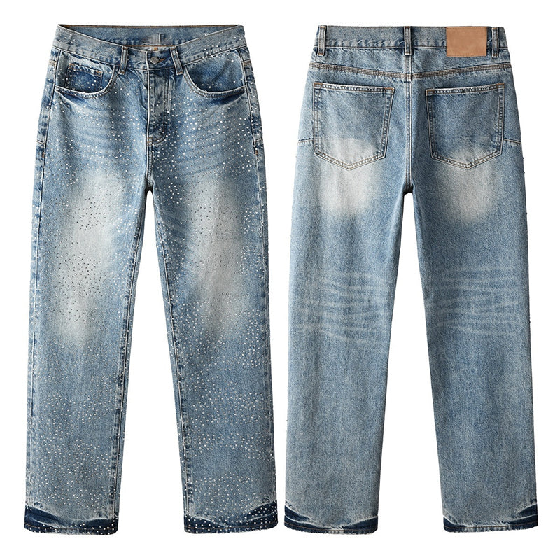Mens trendy purple jeans, 100% cotton Rhinestones #9137