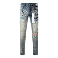 Mens trendy purple jeans, 100% cotton High Street Distressed